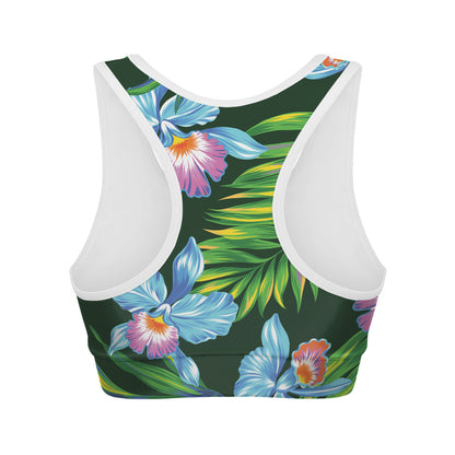 Tropical Orchid Flower Pattern Print Women's Sports Bra