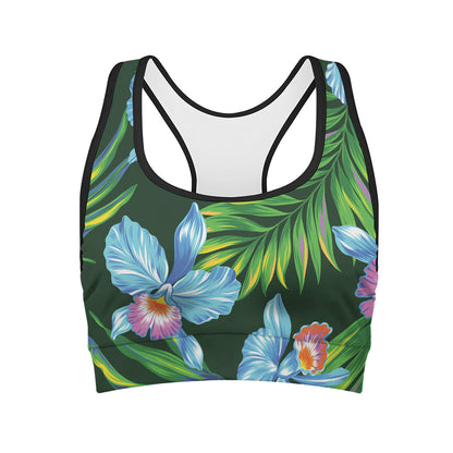 Tropical Orchid Flower Pattern Print Women's Sports Bra