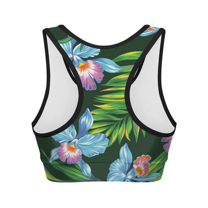 Tropical Orchid Flower Pattern Print Women's Sports Bra