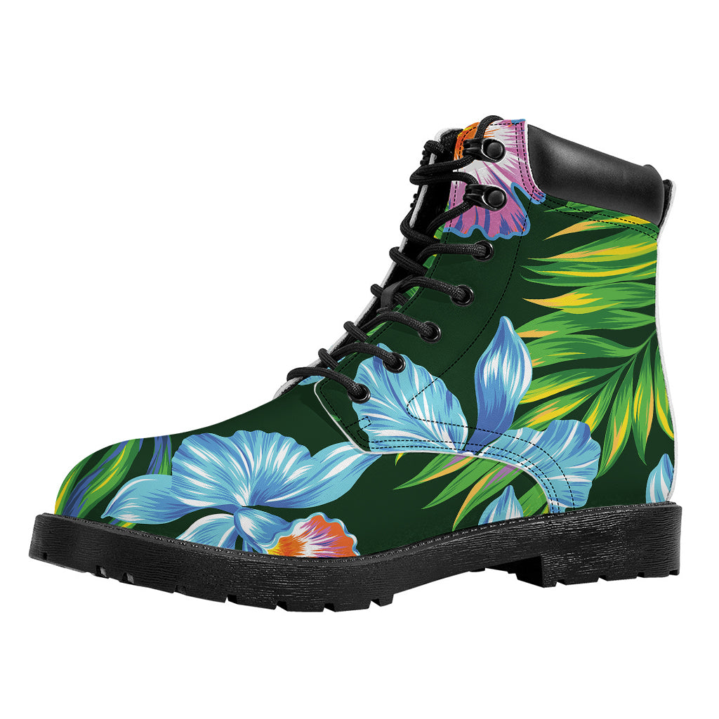 Tropical Orchid Flower Pattern Print Work Boots