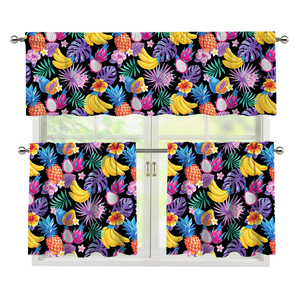 Tropical Palm And Hawaiian Fruits Print 3 Piece Kitchen Curtains