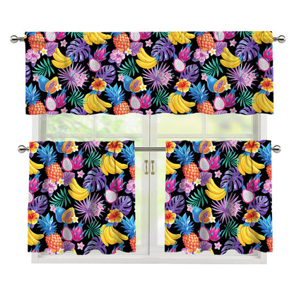 Tropical Palm And Hawaiian Fruits Print 3 Piece Kitchen Curtains