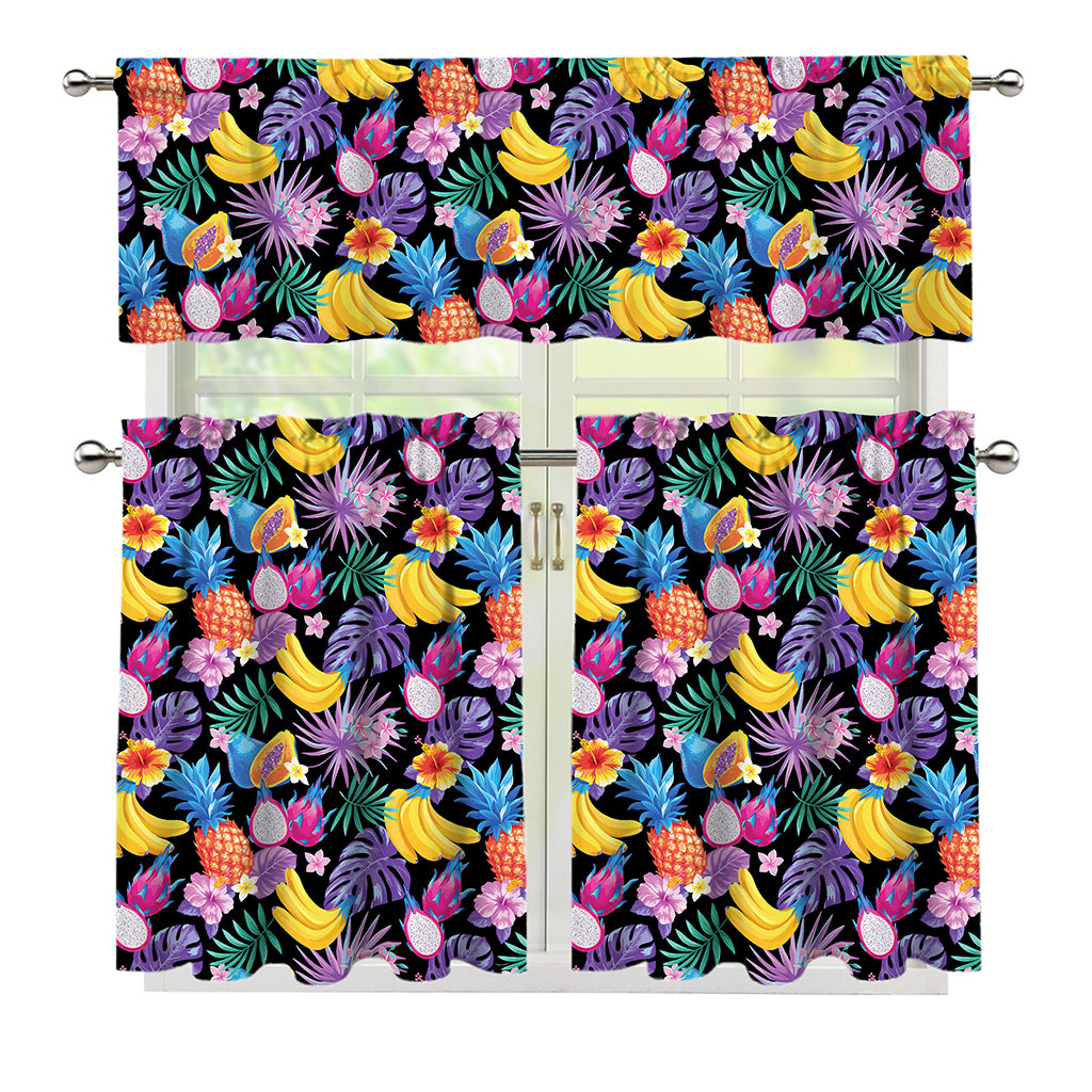 Tropical Palm And Hawaiian Fruits Print 3 Piece Kitchen Curtains