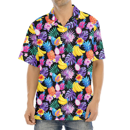 Tropical Palm And Hawaiian Fruits Print Aloha Shirt