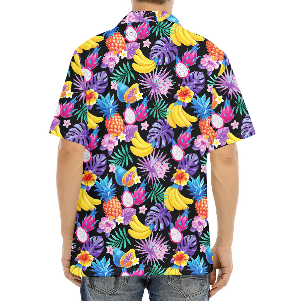 Tropical Palm And Hawaiian Fruits Print Aloha Shirt