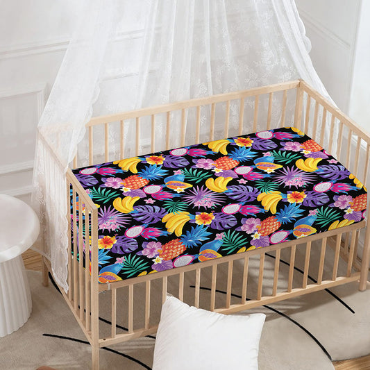 Tropical Palm And Hawaiian Fruits Print Baby Crib Sheet