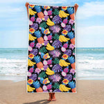 Tropical Palm And Hawaiian Fruits Print Beach Towel