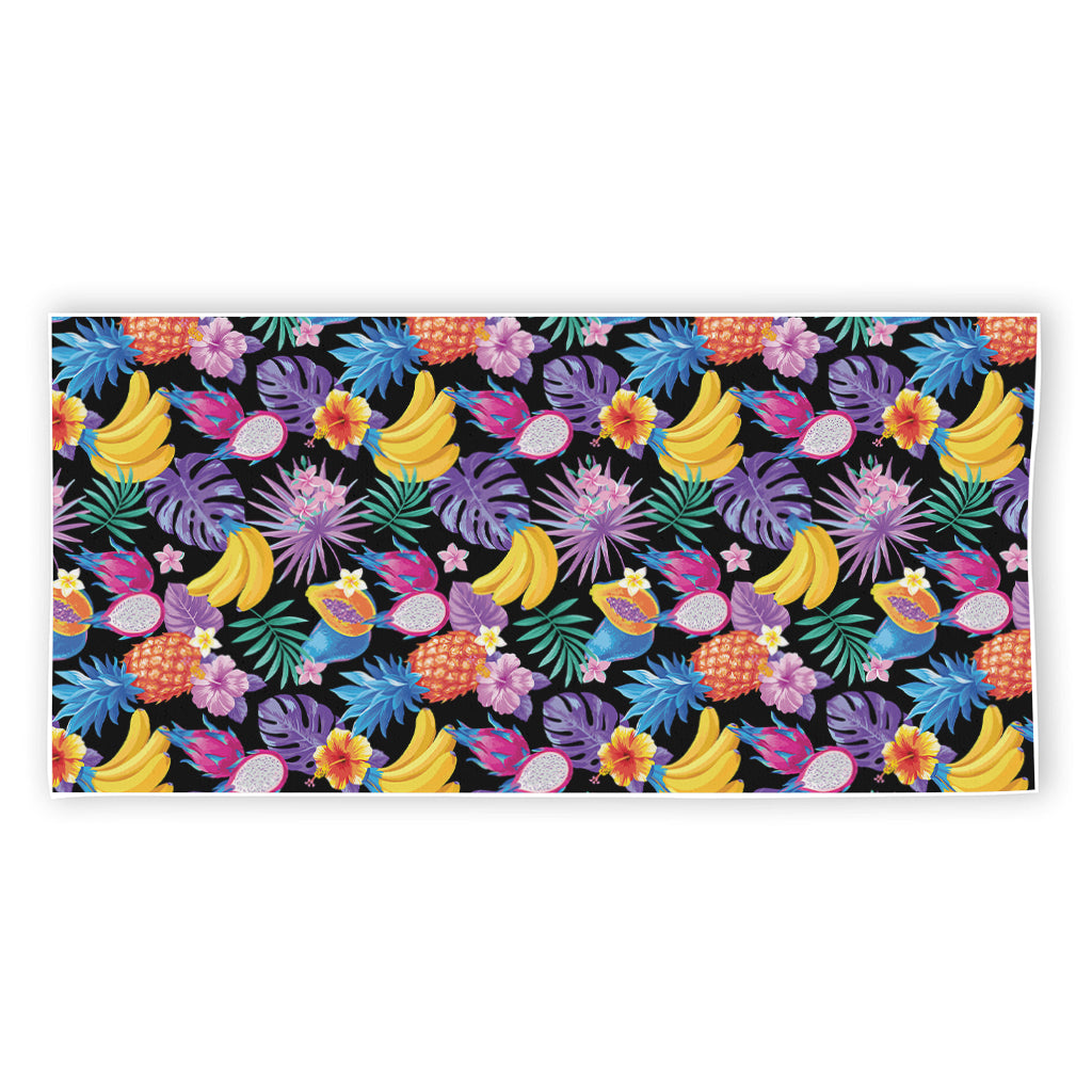 Tropical Palm And Hawaiian Fruits Print Beach Towel