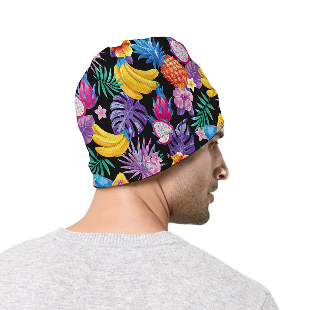 Tropical Palm And Hawaiian Fruits Print Beanie