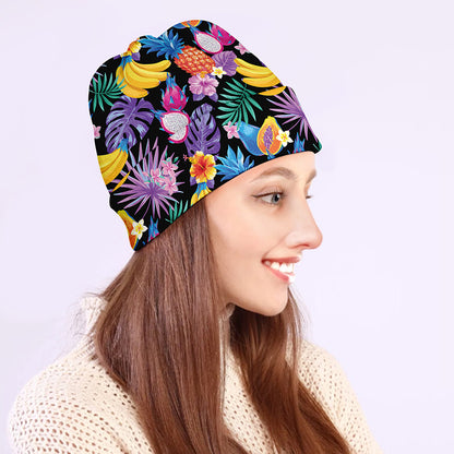 Tropical Palm And Hawaiian Fruits Print Beanie