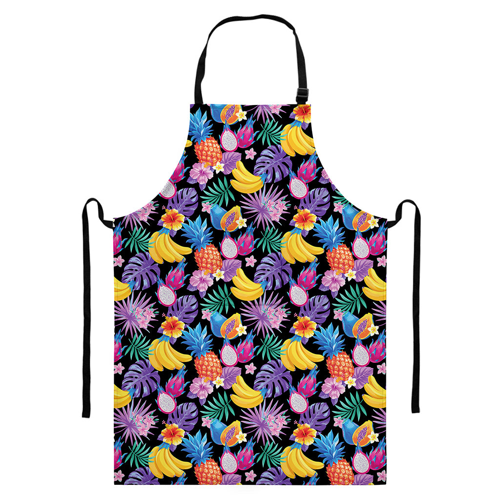 Tropical Palm And Hawaiian Fruits Print Bib Apron With Pocket