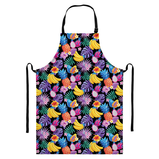 Tropical Palm And Hawaiian Fruits Print Bib Apron With Pocket