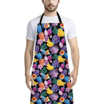 Tropical Palm And Hawaiian Fruits Print Bib Apron With Pocket