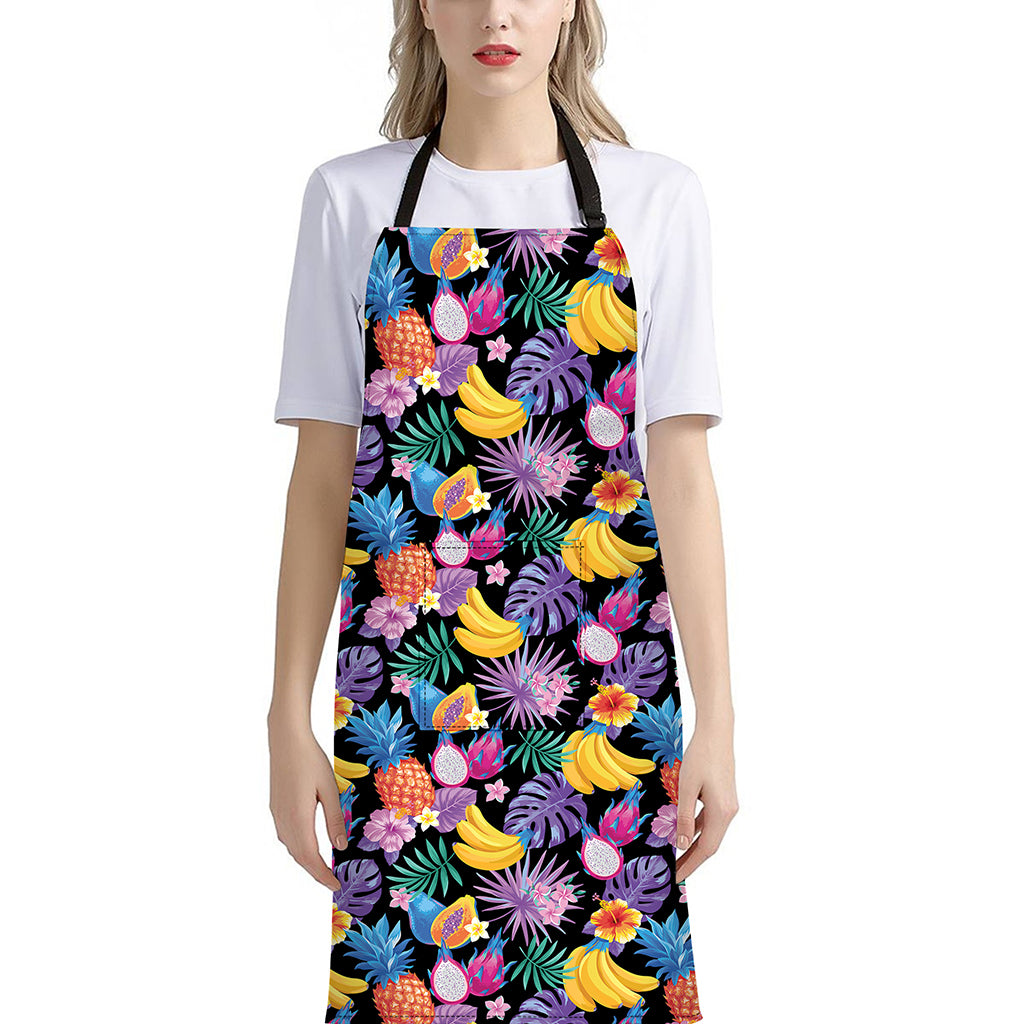 Tropical Palm And Hawaiian Fruits Print Bib Apron With Pocket