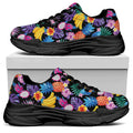 Tropical Palm And Hawaiian Fruits Print Black Chunky Shoes