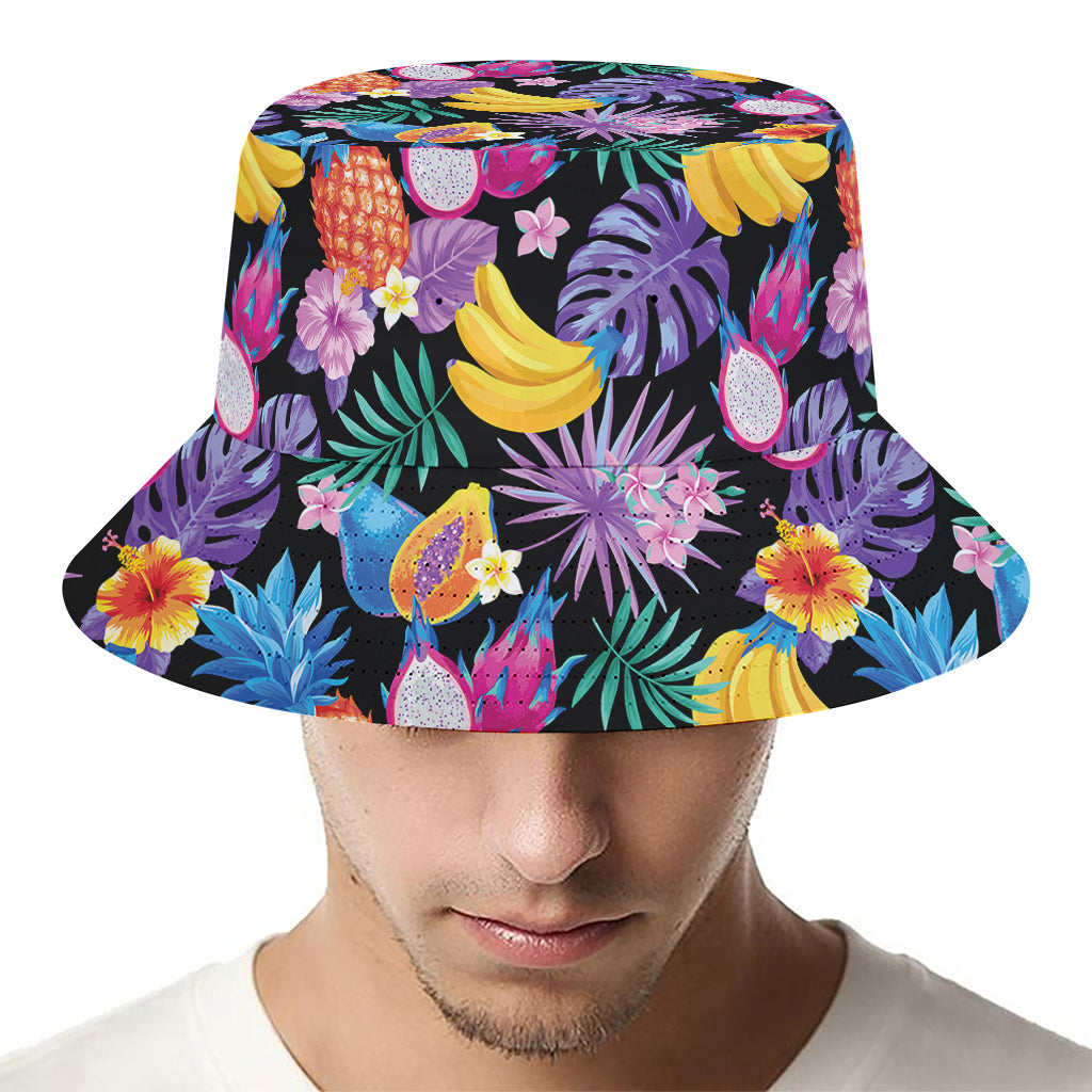 Tropical Palm And Hawaiian Fruits Print Bucket Hat