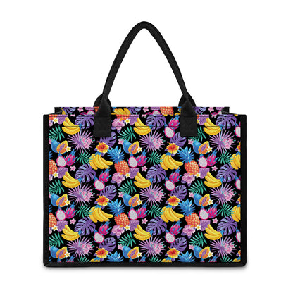 Tropical Palm And Hawaiian Fruits Print Canvas Tote Bag