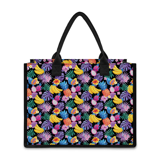 Tropical Palm And Hawaiian Fruits Print Canvas Tote Bag