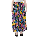 Tropical Palm And Hawaiian Fruits Print Chiffon Maxi Skirt