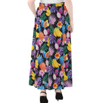 Tropical Palm And Hawaiian Fruits Print Chiffon Maxi Skirt