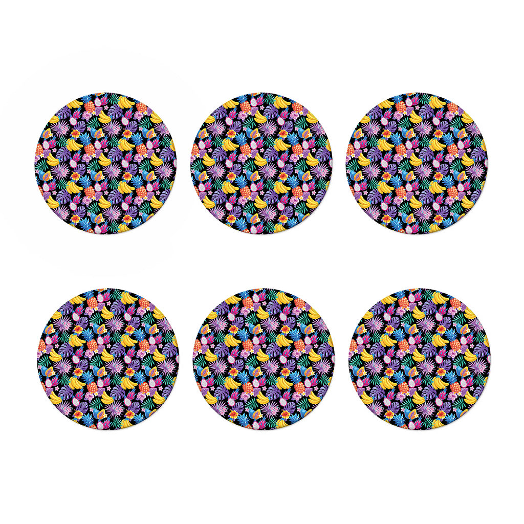 Tropical Palm And Hawaiian Fruits Print Coaster Set