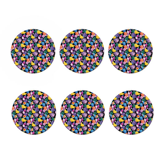 Tropical Palm And Hawaiian Fruits Print Coaster Set