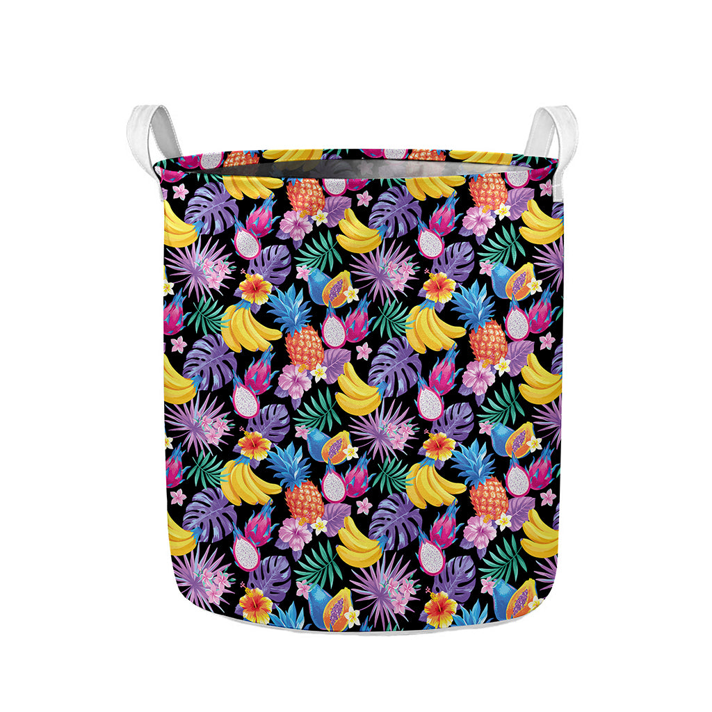 Tropical Palm And Hawaiian Fruits Print Collapsible Laundry Basket