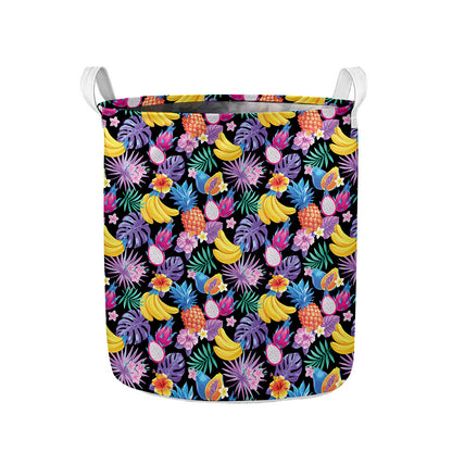 Tropical Palm And Hawaiian Fruits Print Collapsible Laundry Basket