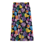 Tropical Palm And Hawaiian Fruits Print Cotton Front Slit Maxi Skirt