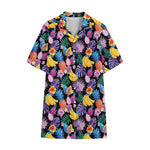 Tropical Palm And Hawaiian Fruits Print Cotton Hawaiian Shirt