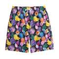 Tropical Palm And Hawaiian Fruits Print Cotton Shorts