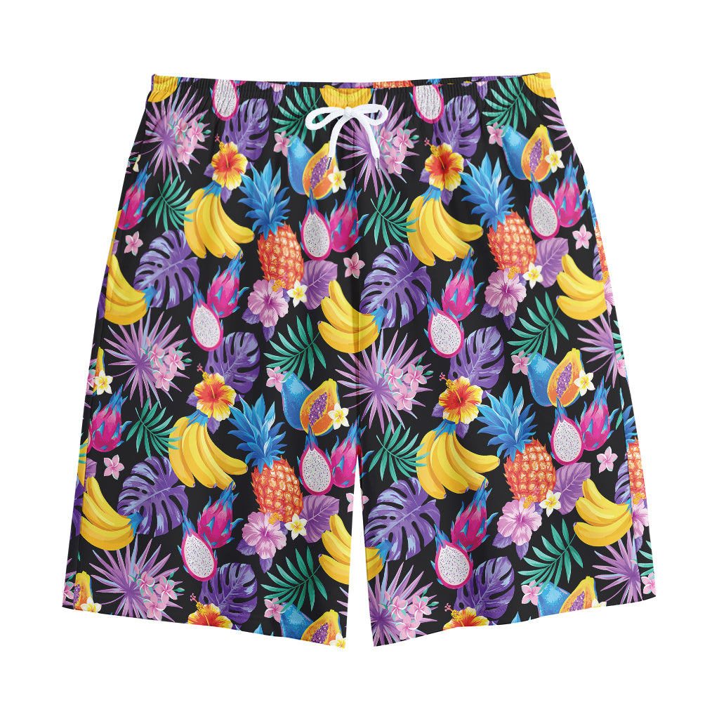 Tropical Palm And Hawaiian Fruits Print Cotton Shorts