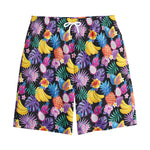 Tropical Palm And Hawaiian Fruits Print Cotton Shorts