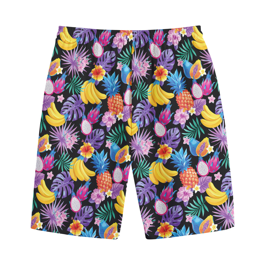 Tropical Palm And Hawaiian Fruits Print Cotton Shorts
