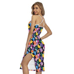 Tropical Palm And Hawaiian Fruits Print Cross Back Cami Dress