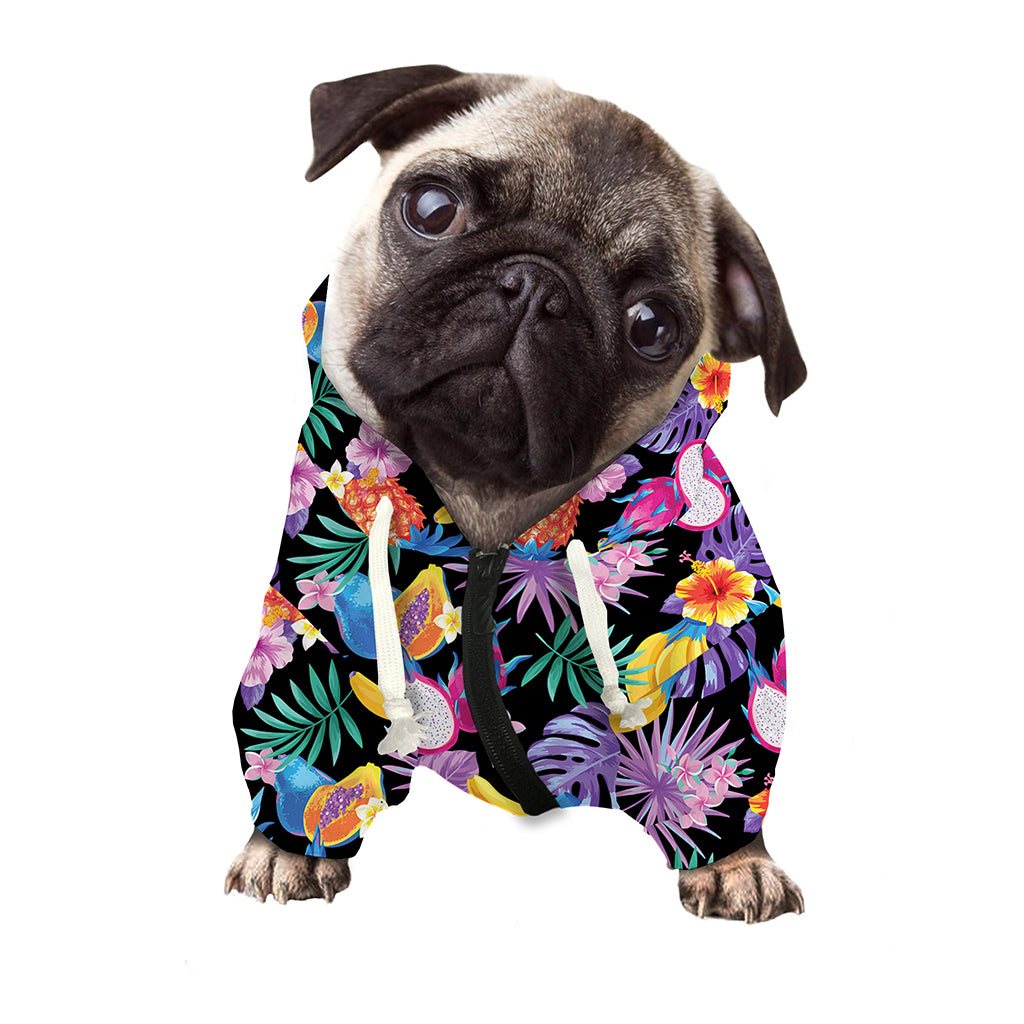 Tropical Palm And Hawaiian Fruits Print Dog Zip Up Hoodie