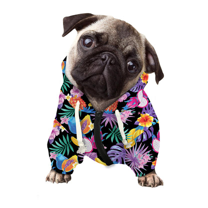 Tropical Palm And Hawaiian Fruits Print Dog Zip Up Hoodie
