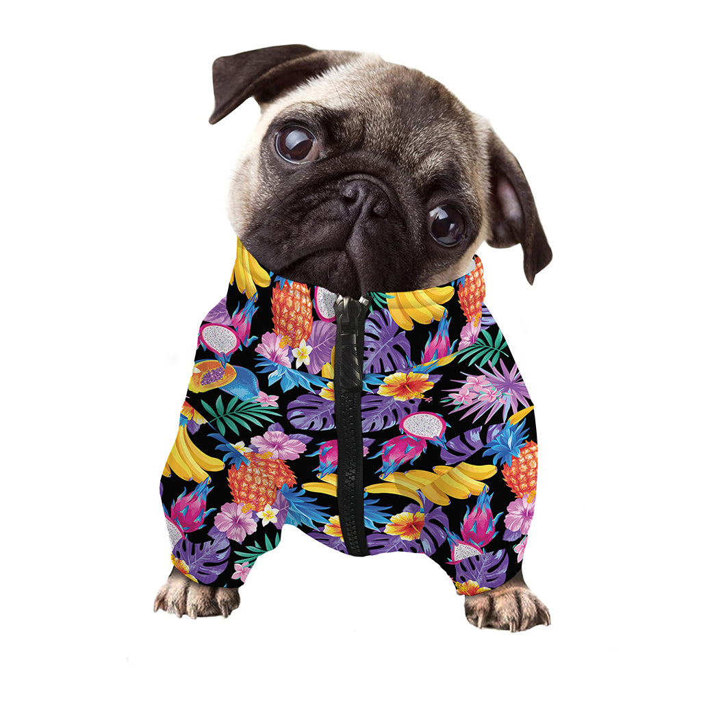 Tropical Palm And Hawaiian Fruits Print Dog Zip Up Jacket