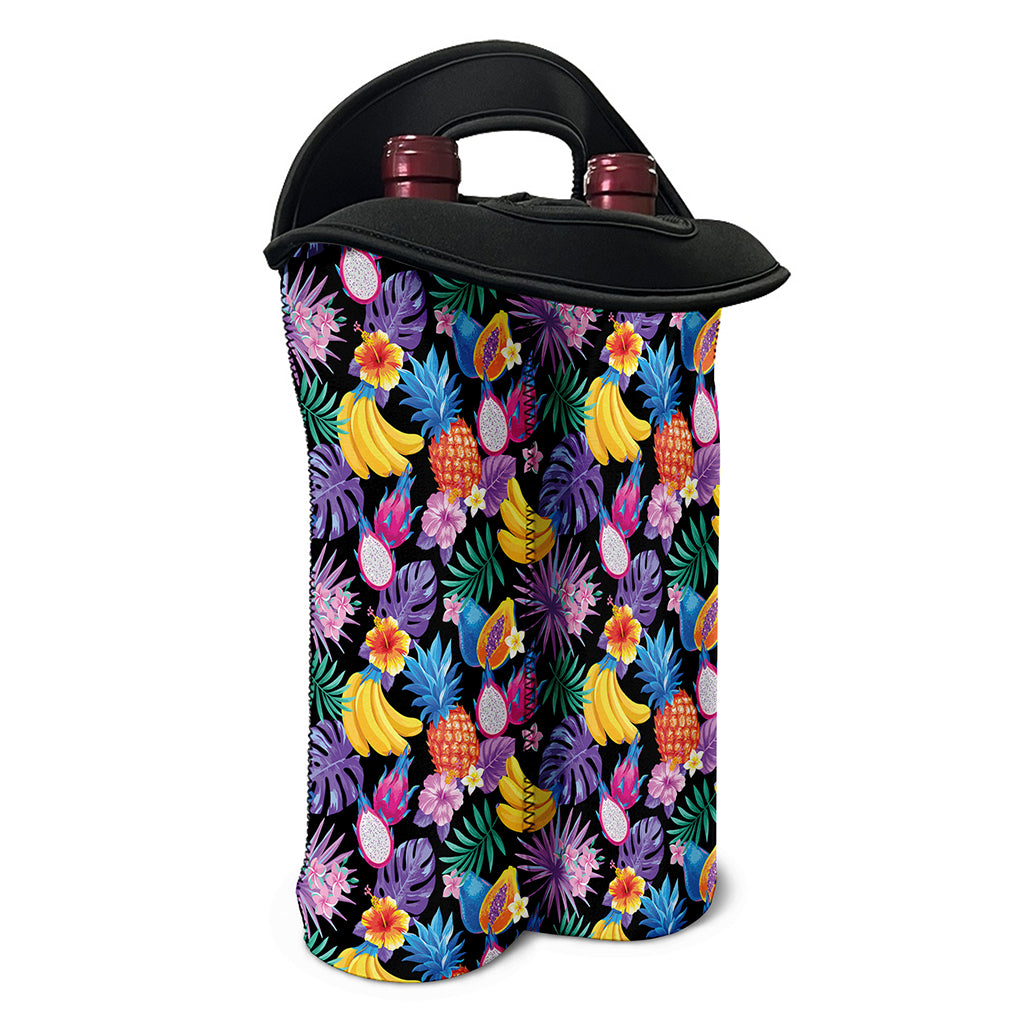 Tropical Palm And Hawaiian Fruits Print Double Neoprene Wine Tote