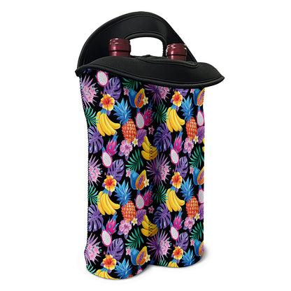 Tropical Palm And Hawaiian Fruits Print Double Neoprene Wine Tote