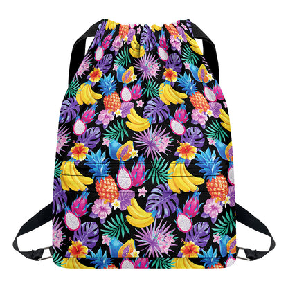 Tropical Palm And Hawaiian Fruits Print Drawstring Backpack