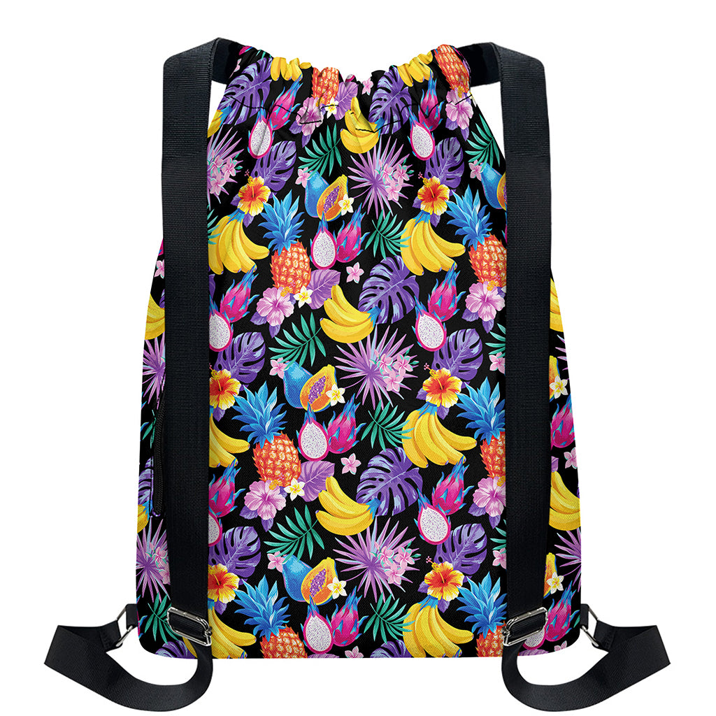 Tropical Palm And Hawaiian Fruits Print Drawstring Backpack