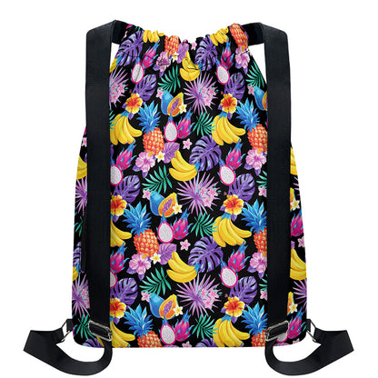 Tropical Palm And Hawaiian Fruits Print Drawstring Backpack