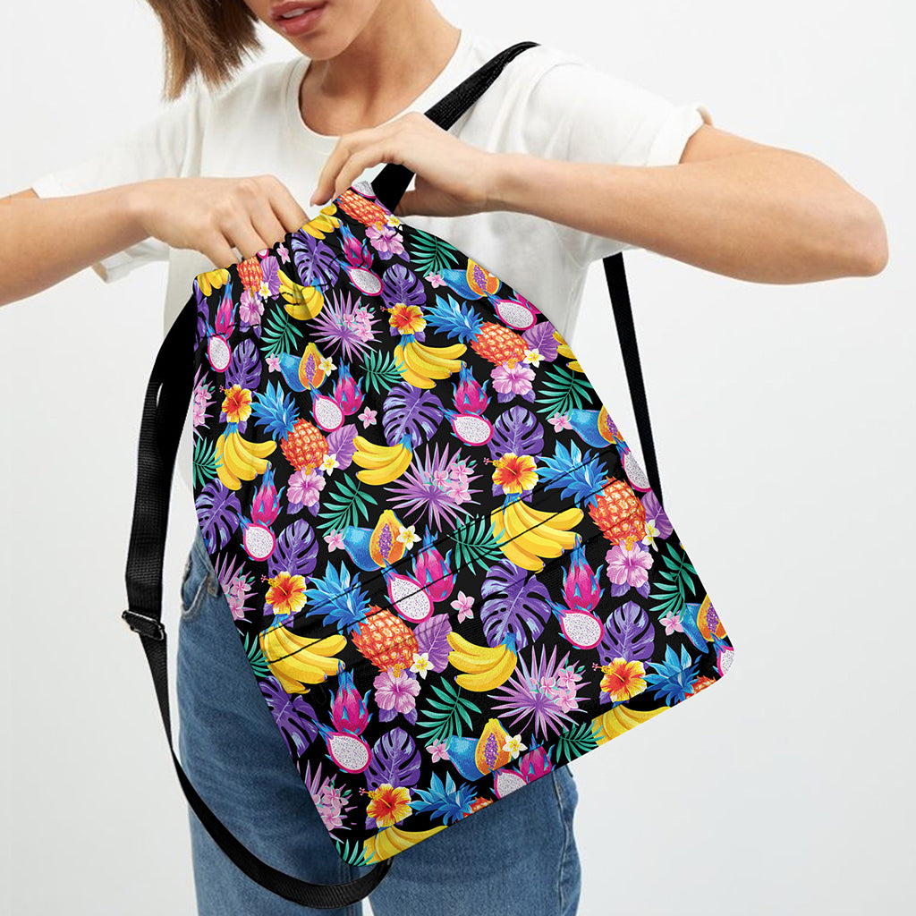Tropical Palm And Hawaiian Fruits Print Drawstring Backpack