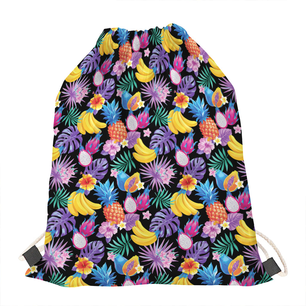 Tropical Palm And Hawaiian Fruits Print Drawstring Bag