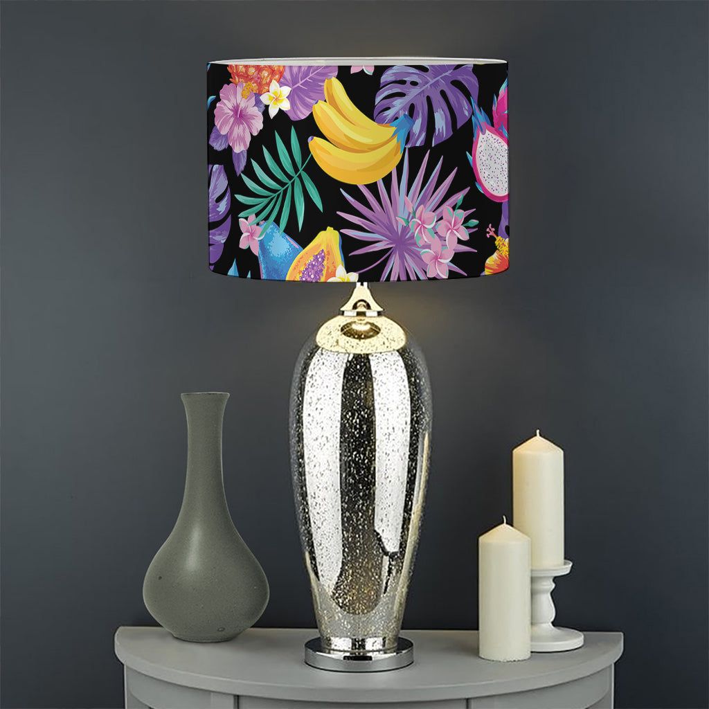 Tropical Palm And Hawaiian Fruits Print Drum Lamp Shade