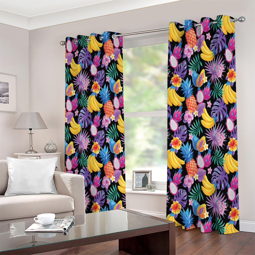 Tropical Palm And Hawaiian Fruits Print Extra Wide Grommet Curtains