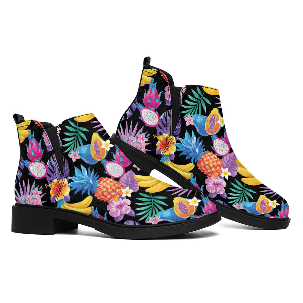 Tropical Palm And Hawaiian Fruits Print Flat Ankle Boots