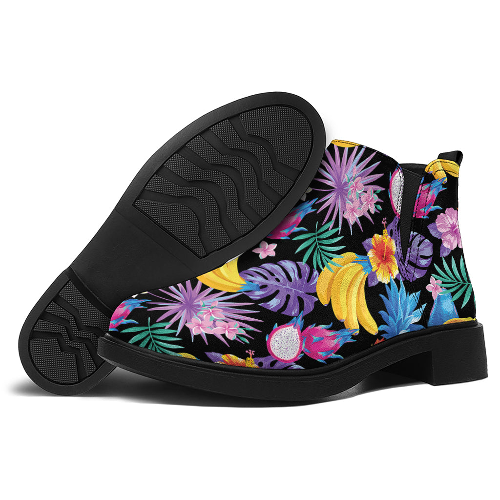 Tropical Palm And Hawaiian Fruits Print Flat Ankle Boots