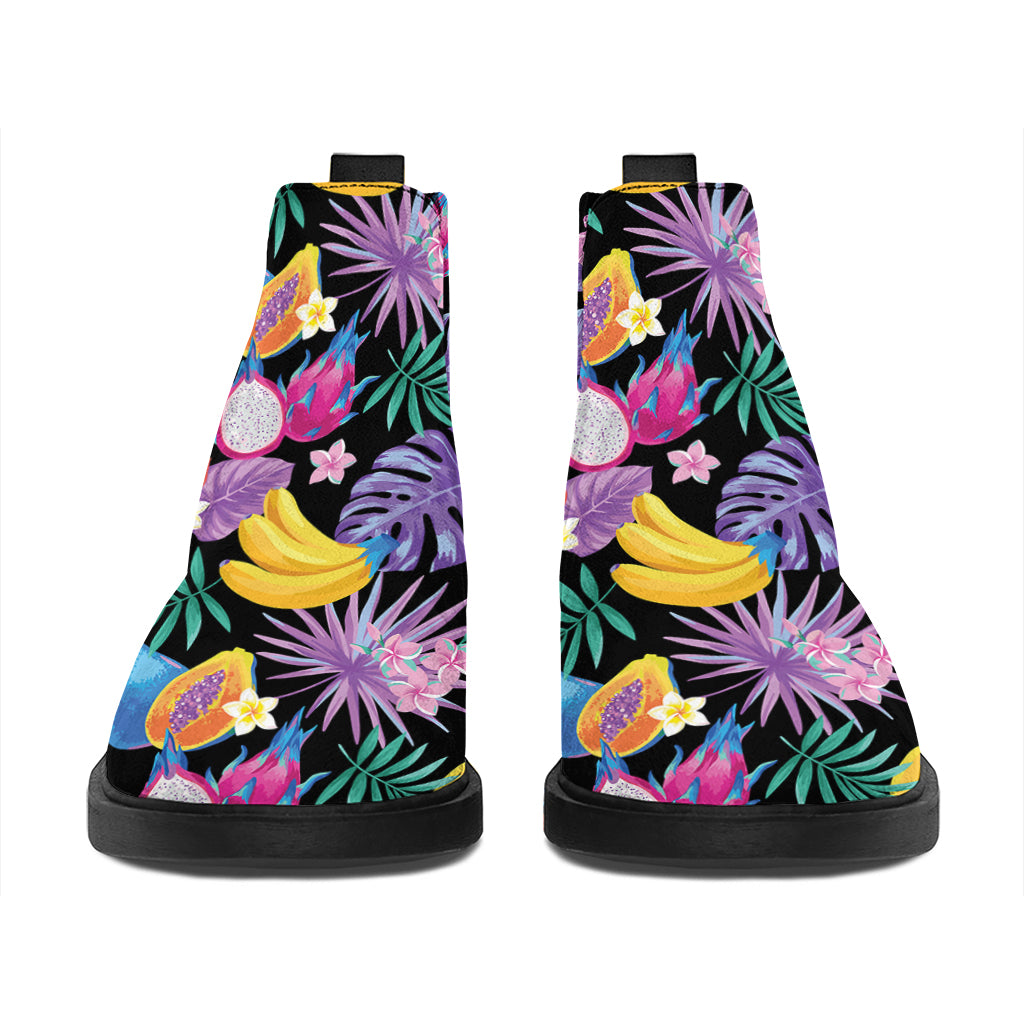 Tropical Palm And Hawaiian Fruits Print Flat Ankle Boots